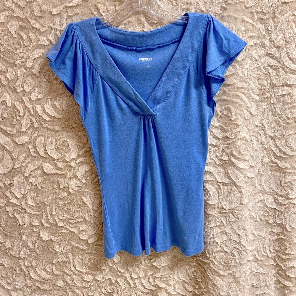 Express blue women’s top with flutter sleeves. Size small.
